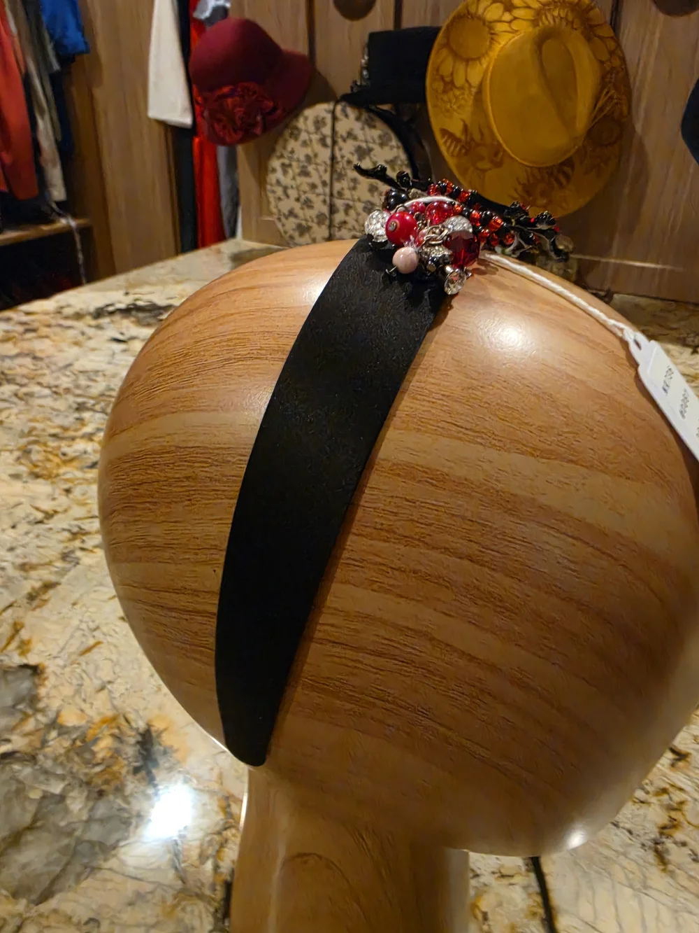 Black Headband with Red Spider, Beaded Embellishment